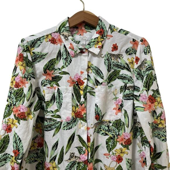 Charter Club Womens Linen Blend Button Up Top Size L Multicolor Beachy Tropical - Picture 3 of 7